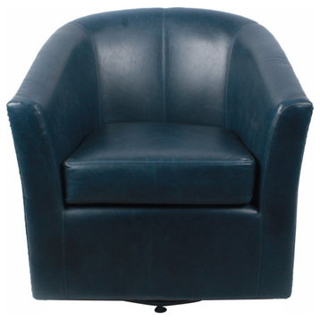 Pemberly Row Modern 17.5" Bonded Leather Swivel Chair in Blue