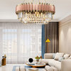 Luxury Gold/Pink Round/Rectangle Crystal LED Chandelier For Dining Room, Dia23.6"