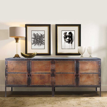 Industrial Black and Brown Iron 76" 4-Door Large Buffet Cabinet