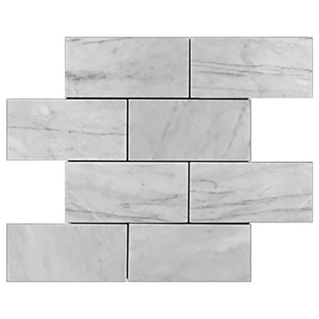 6"x12" Carrara Marble Italian Bianco Carrera Subway Tiles Polished, Set of 2