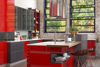 OP16-L25: Modern Red Industrial Style Kitchen Cabinet