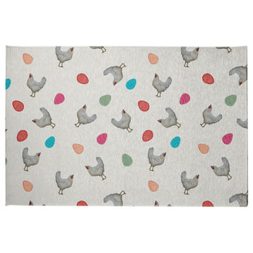 Chickens and Eggs Easter Chenille Rug, Whisper White, 2'x3'