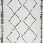 JONATHAN Y - Calvia Moroccan Diamond Shag, White/Black, 5'x8' - Inspired by vintage Beni Ourain Moroccan rugs, our soft and fluffy shag yarns make it easy to go barefoot. The classic Moroccan pattern has deep black diamonds and trees on a field of ivory. Anchor your Bohemian space; add softness to a bedroom, living room, or cozy reading nook; this is a low-pile shag rug with timeless style.