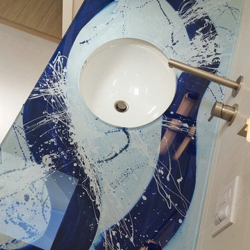 Abstract Expressionistic Brushstroke Bathroom Countertop: Blue BS. Series with