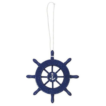 Rustic Dark Blue Decorative Ship Wheel With Anchor Christmas Tree Ornament 6''