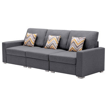Nolan Gray Linen Fabric Sofa With Pillows and Interchangeable Legs
