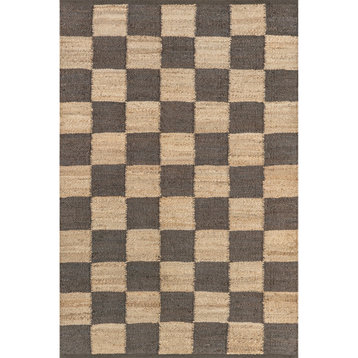 nuLOOM Christana Traditional Checkered Jute Area Rug, Dark Gray 8' x 10'