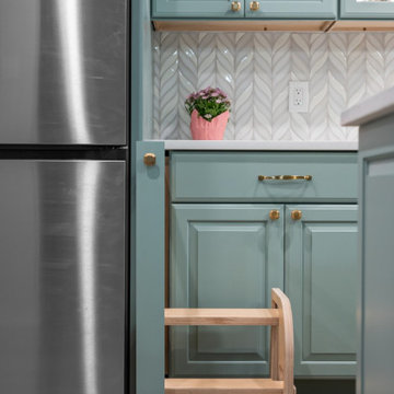 Hidden Pull-Out Step Stool Built into Kitchen Cabinet