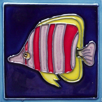 4x4" Striped Angelfish Ceramic Art Tile Drink Holder Coaster