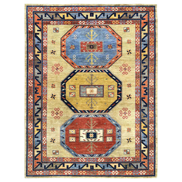 Green Soft Wool Hand Knotted Armenian Inspired Design 200 KPSI Rug, 10'2"x13'6"