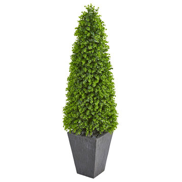57" Eucalyptus Topiary Artificial Tree in Slate Planter, Indoor/Outdoor