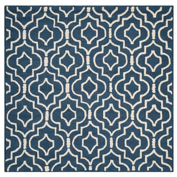Square Area Rug, Navy Blue and Ivory, 8'x8'
