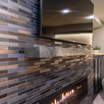 Modern Windowless Lower Level Media and Family Room Featuring "Faux Windows"