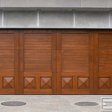 Custom Mahogany Garage Door With a Front Door Curb Appeal Design in Solid Wood