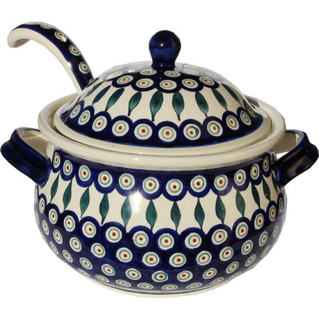 Polish Pottery Soup Tureen with Ladle, Pattern Number: 1367-56