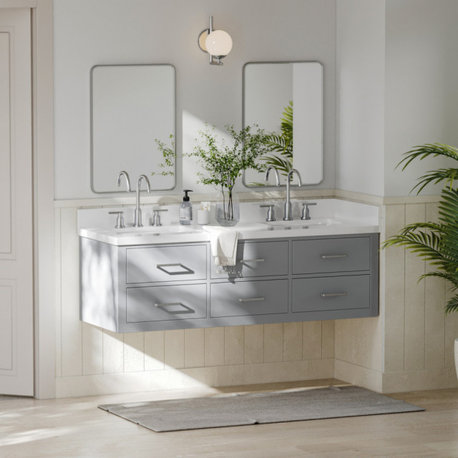Ariel Hutton 61" Rectangle Sinks Vanity, 1.5" White Quartz