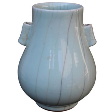 Vase Double Ear Small Crackled Celadon Green Ceramic