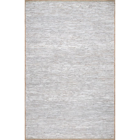 Nuloom Hand Woven Leather, Light Grey 4'x6'