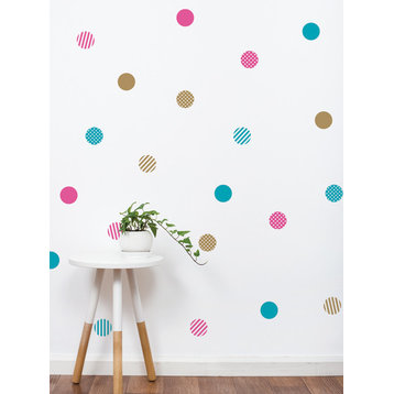 Mixed Patterned Dots Vinyl Wall Sticker, Pink/Teal/Gold