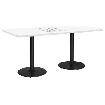 KFI 30" x 72" Pedestal Table with Whiteboard Top Black T-leg Base