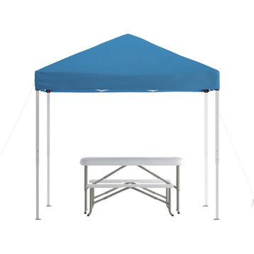 8'x8' Blue Pop Up Event Canopy Tent with Carry Bag and Folding Bench Set -...