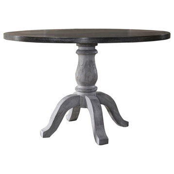 Bowery Hill Farmhouse Style Wood Round Dining Table in Weathered Gray