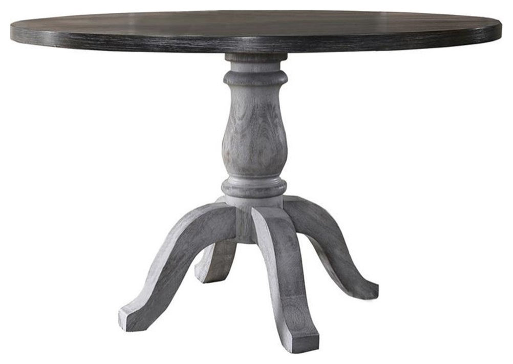 Bowery Hill Farmhouse Style Wood Round Dining Table in Weathered Gray ...
