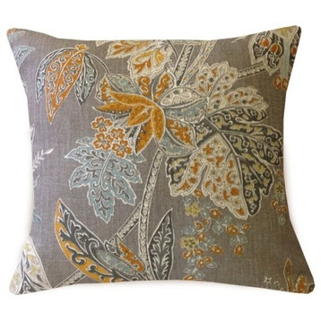 Modern Gray Floral Throw Pillow Cover, 18" X 18"