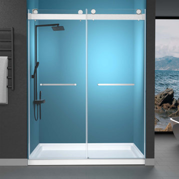 57'' - 60'' w Double Sliding Frameless Shower Door With Anti-Collision Closing