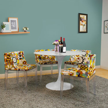 Tulip Marble Table with Floral Chairs