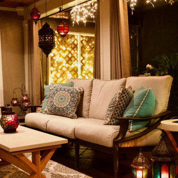 Tropical Covered Porch With Moroccan Lanterns