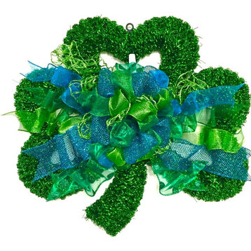 Irish Wreath St. Patricks Day Wreath Shamrock Wreath 18'' Custom Designed Bow, Turquoise and Green, 18" Only