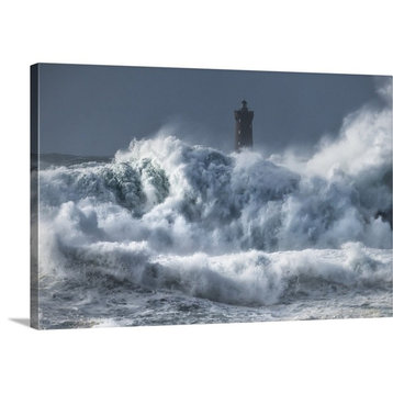 "Bretagne Ocean Waves over the Lighthouse" Wrapped Canvas Art Print, 48"x32"x...