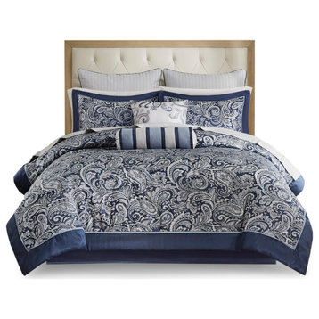 Madison Park Aubrey Paisley 12-Piece Comforter and Sheet Set, Blue, Cal King