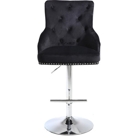 Claude Velvet Upholstered Adjustable Stool, Black, Chrome Base