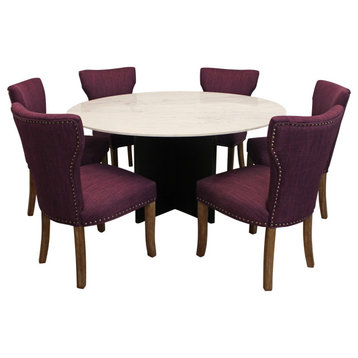 Lavaca 7-Piece Dining Set, 60" Round Dining Table and 3 Sets of Purple Chairs