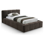 Meridian Furniture - Carlin Upholstered Bed, Brown, Twin, Chenille Fabric - Upgrade your bedroom with the Carlin brown chenille twin bed, showcasing a unique yet elegant frame with channel tufting. This bed effortlessly combines contemporary style with practical design. Its smooth, velvety texture and refined details create a striking centerpiece, embodying both exquisite taste and timeless beauty.