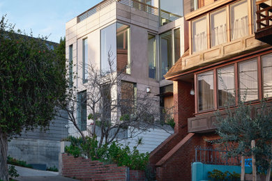 Inspiration for a contemporary four-story house exterior remodel in San Francisco