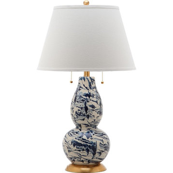 Color Swirls Glass Table Lamp (Set of 2) - Navy, White