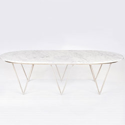Worlds Away Surf Silver Leafed Coffee Table w. White Marble Top - Coffee Tables
