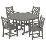 POLYWOOD - Polywood Chippendale 5-Piece Round Farmhouse Arm Chair Dining Set, Slate Gray - Inspired by the popular 18th century design style, the POLYWOOD Chippendale 5-Piece Dining Set is the perfect combination of intricate details, fine lines and elaborate simplicity. This enchanting set is available in several fade-resistant colors and includes four Chippendale Dining Arm Chairs and a Round 48" Dining Table. It's constructed of solid POLYWOOD recycled lumber, which gives it the look of painted wood without the maintenance real wood requires. The set is also easy to clean and maintain as it resists most all weather conditions as well as stains from food, drinks and other environmental stresses.