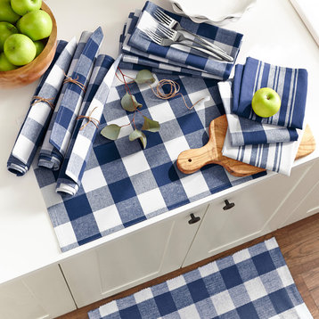 Farmhouse Living Stripe and Check Kitchen Towels, Set of 3, Blue/White, 18"x28"