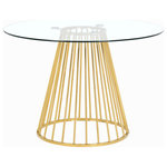 Meridian Furniture - Gio Dining Table, Gold Base - Add a bold touch to your dining area with this chic Gio dining table. Featuring a round, clear tempered glass tabletop and a polished gold metal base with a wired contemporary design, this dining table transforms your dining space into a stylish haven. At 48 inches round and 30 inches high, this stunning table offers ample space for you to gather around and enjoy a family meal, while adding drama to your existing modern decor.