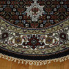 Black Round Tabriz Mahi Handmade Oriental Rug Wool and Silk, 3'1"x3'1"