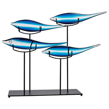 Four Decorative Neon Blue Fish Tabletop Sculpture Size - 21.7 inches in Blue