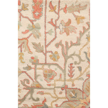2'x3' Hand Tufted Wool Oriental Area Rug Beige, Sage Color