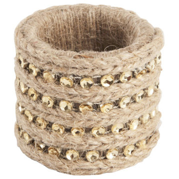 Chic Jute with Studs Napkin Rings, Set of 4, Gold