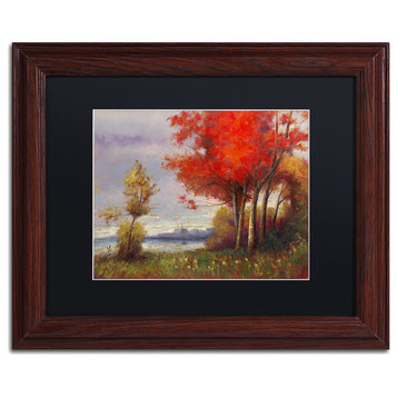 Daniel Moises 'Landscape with Red Trees' Art, Wood Frame, 11"x14", Black Matte