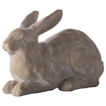 Terracotta Resting Rabbit Figurine Distressed Gray Finish