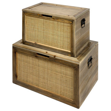 Sonny Brown Wood & Wicker With Metal Detail Rectangular Boxes, 2-Piece Set